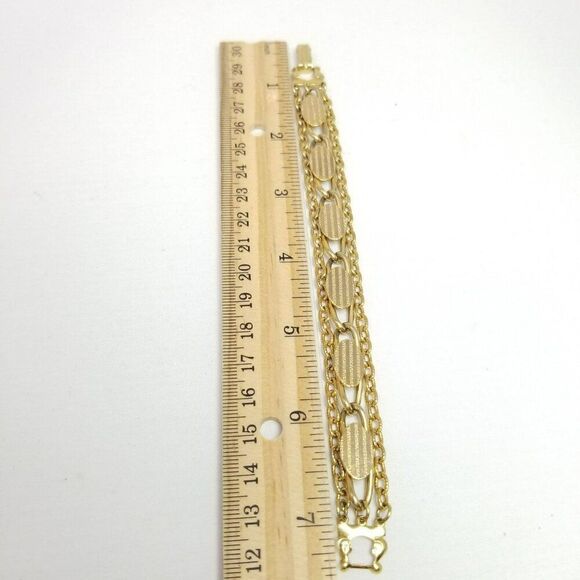 Vintage Gold Tone Chain Bracelet, Three Strand, Mixed Link Pattern, Retro Estate - Picture 4 of 6
